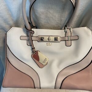 GUESS Two-Tone Blush Pink & White Satchel with Gold Accent